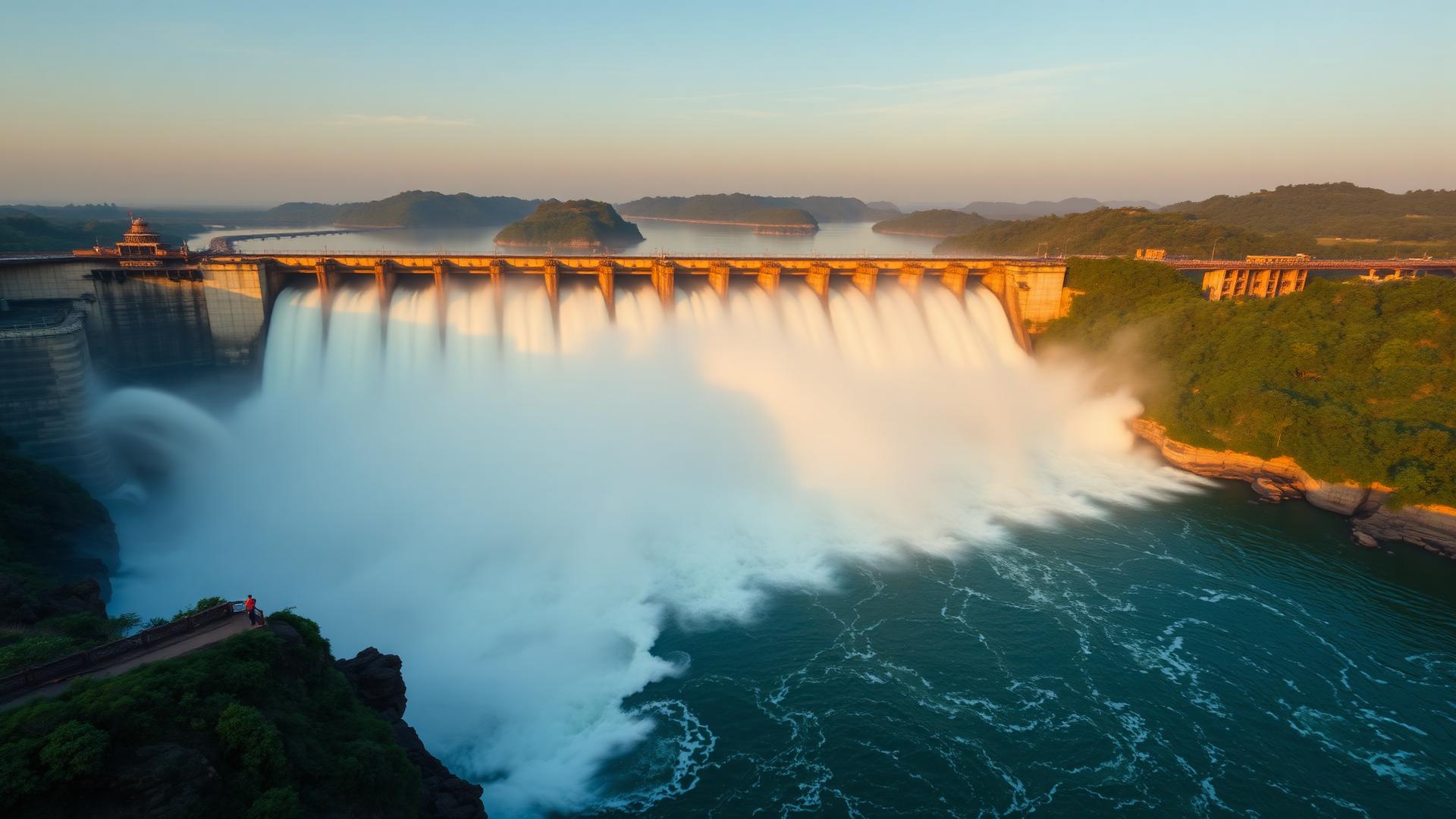 KRS Dam releasing water at golden hour